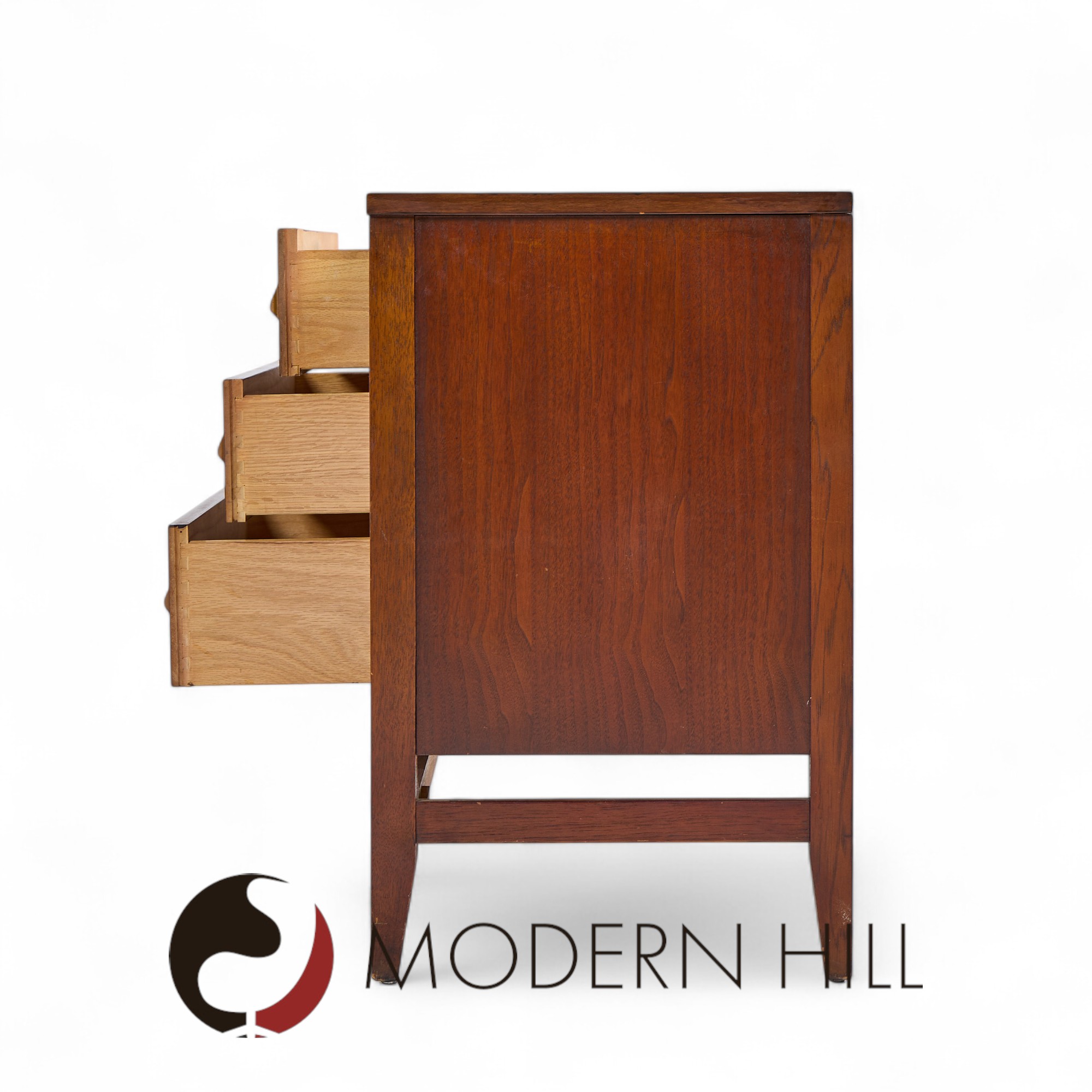 Broyhill Brasilia Mid Century Walnut and Brass Credenza and Hutch