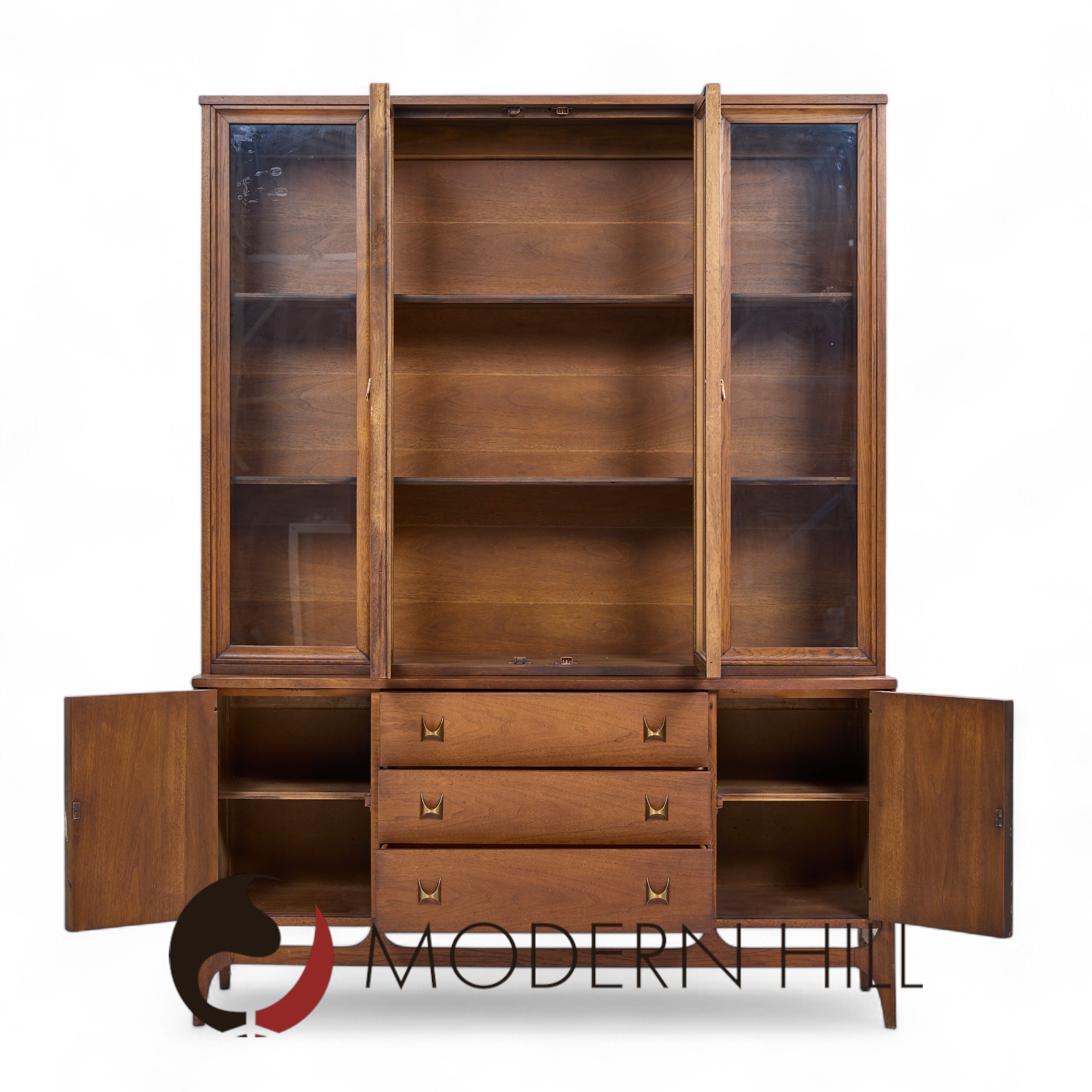 Broyhill Brasilia Mid Century Walnut and Brass Credenza and