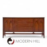 Broyhill Brasilia Mid Century Walnut and Brass Credenza and Hutch