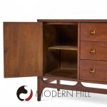 Broyhill Brasilia Mid Century Walnut and Brass Credenza and Hutch