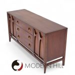 Broyhill Brasilia Mid Century Walnut and Brass Credenza and Hutch