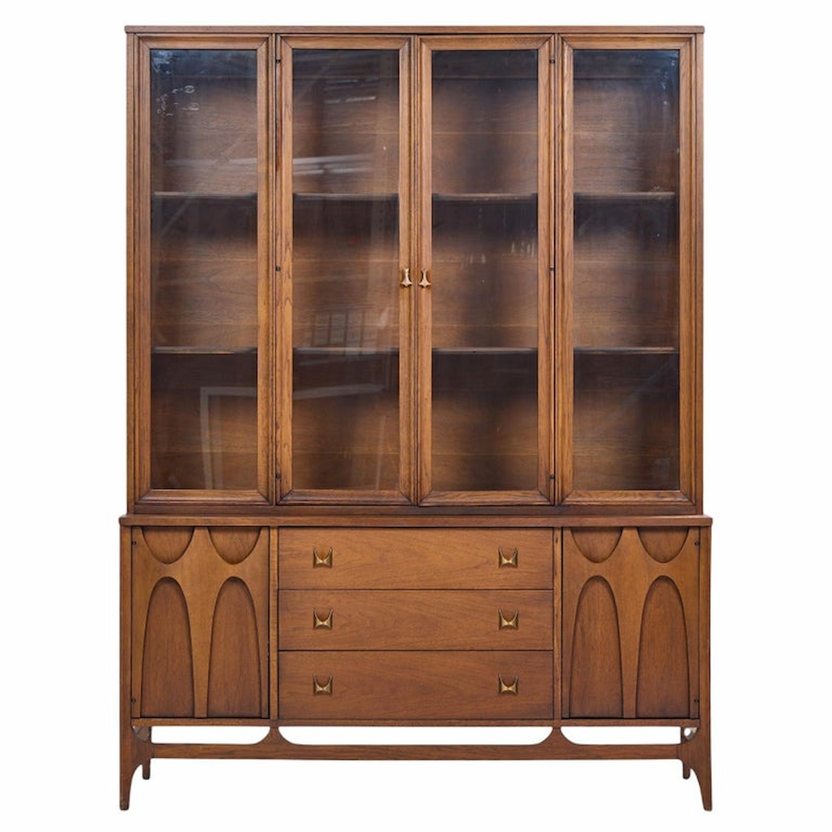 Broyhill Brasilia Mid Century Walnut and Brass Credenza and