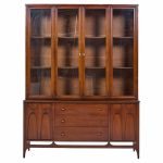 Broyhill Brasilia Mid Century Walnut and Brass Credenza and Hutch