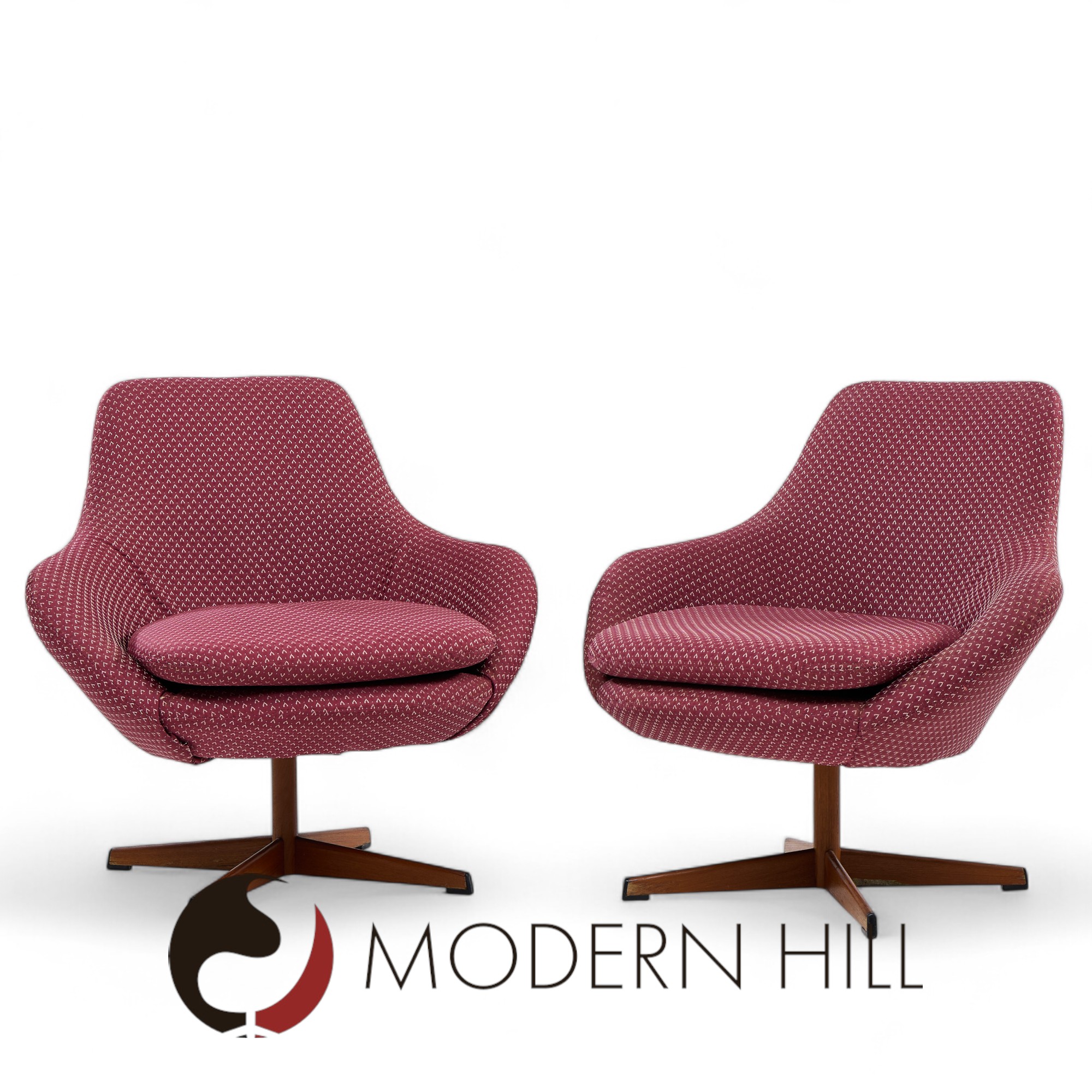 Dahléns Dalum Mid Century Swedish Teak Swivel Chairs - Pair
