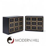 Dorothy Draper España Mid Century Black and Gold Chest Dressers - Pair | Mid Century Modern Furniture - Mid Century Furniture Chicago Dorothy Draper España Mid Century Black and Gold Chest Dressers - Pair