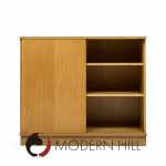 Dunbar Mid Century Bleached Mahogany Sliding Door Bar Cabinet Credenza