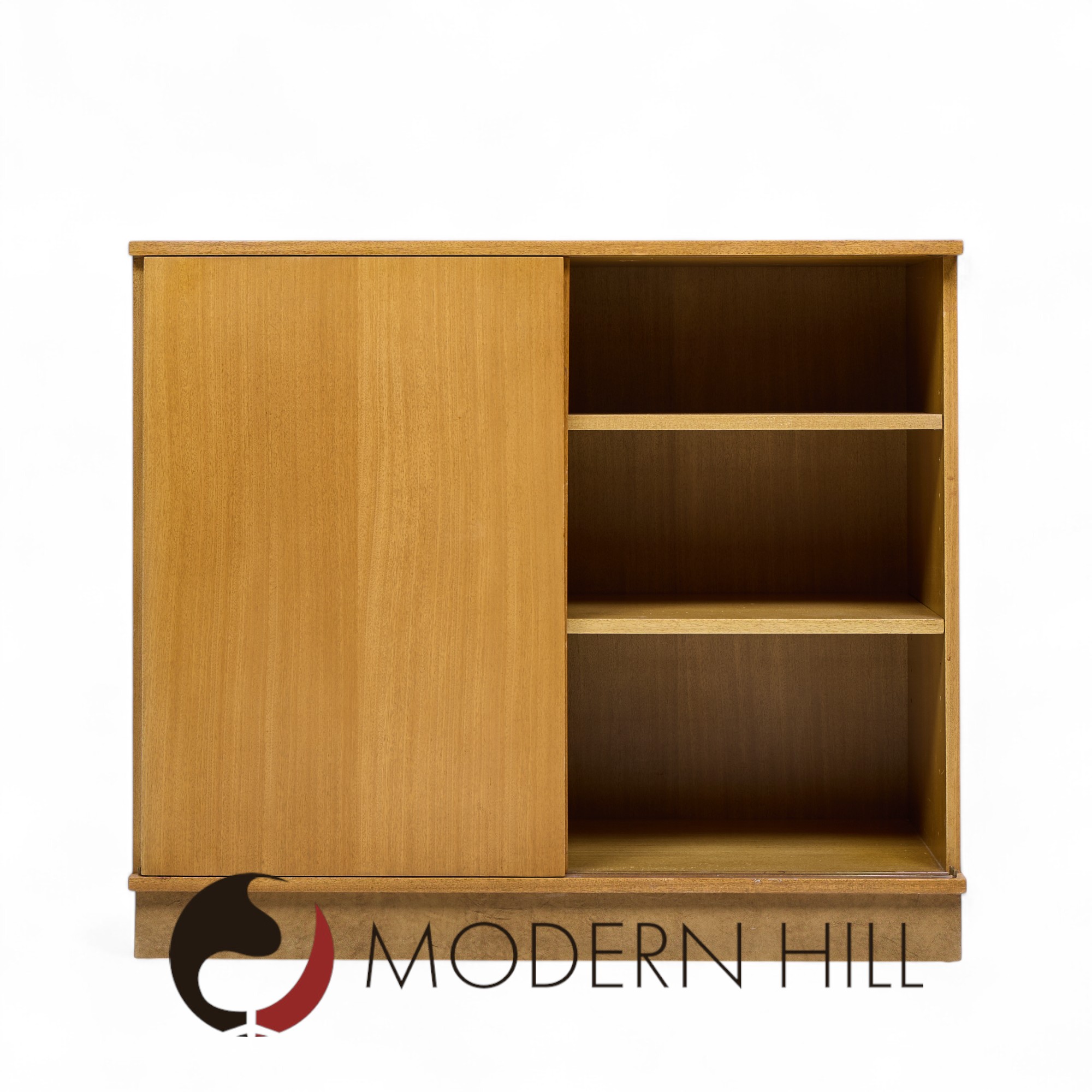 Dunbar Mid Century Bleached Mahogany Sliding Door Bar Cabinet Credenza