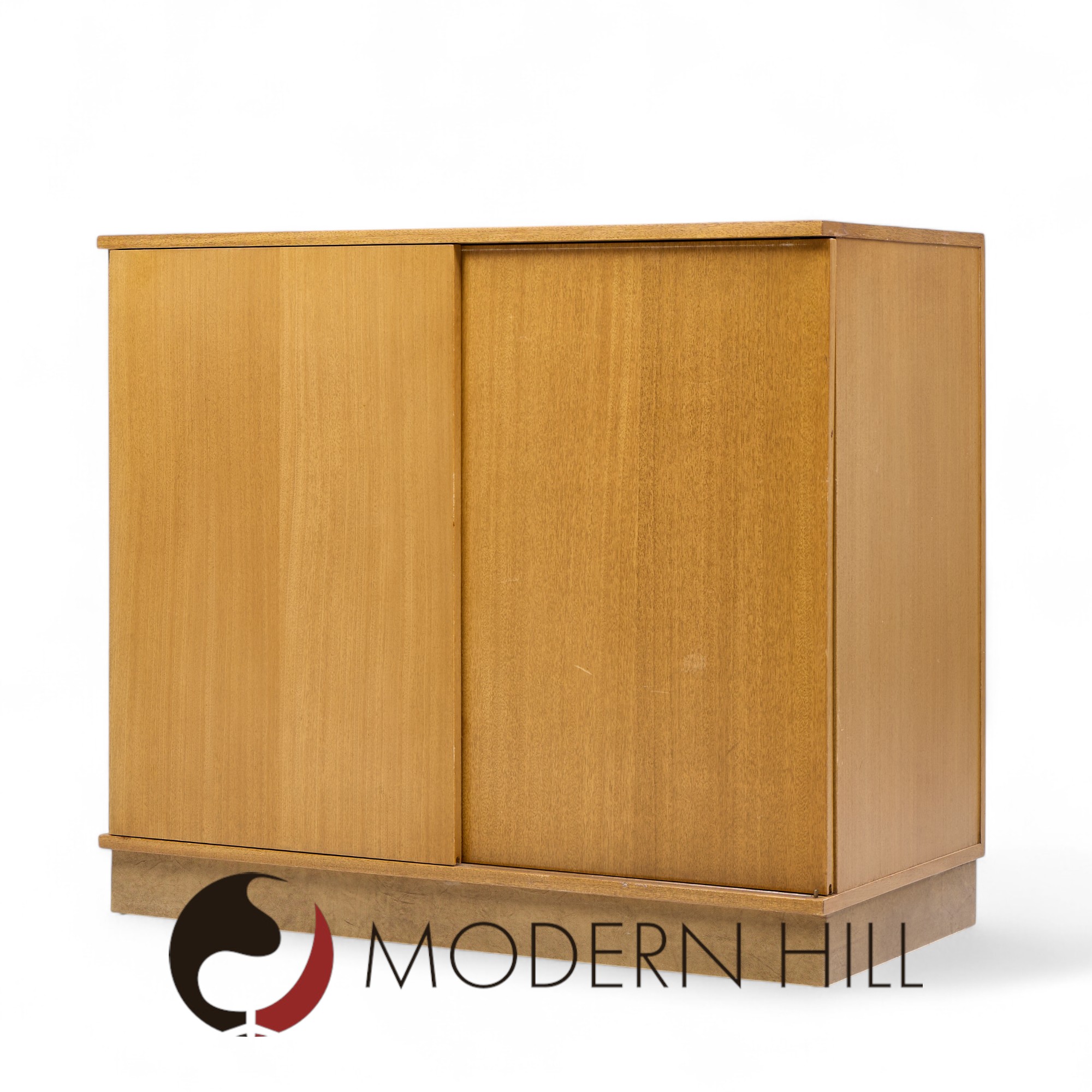 Dunbar Mid Century Bleached Mahogany Sliding Door Bar Cabinet Credenza