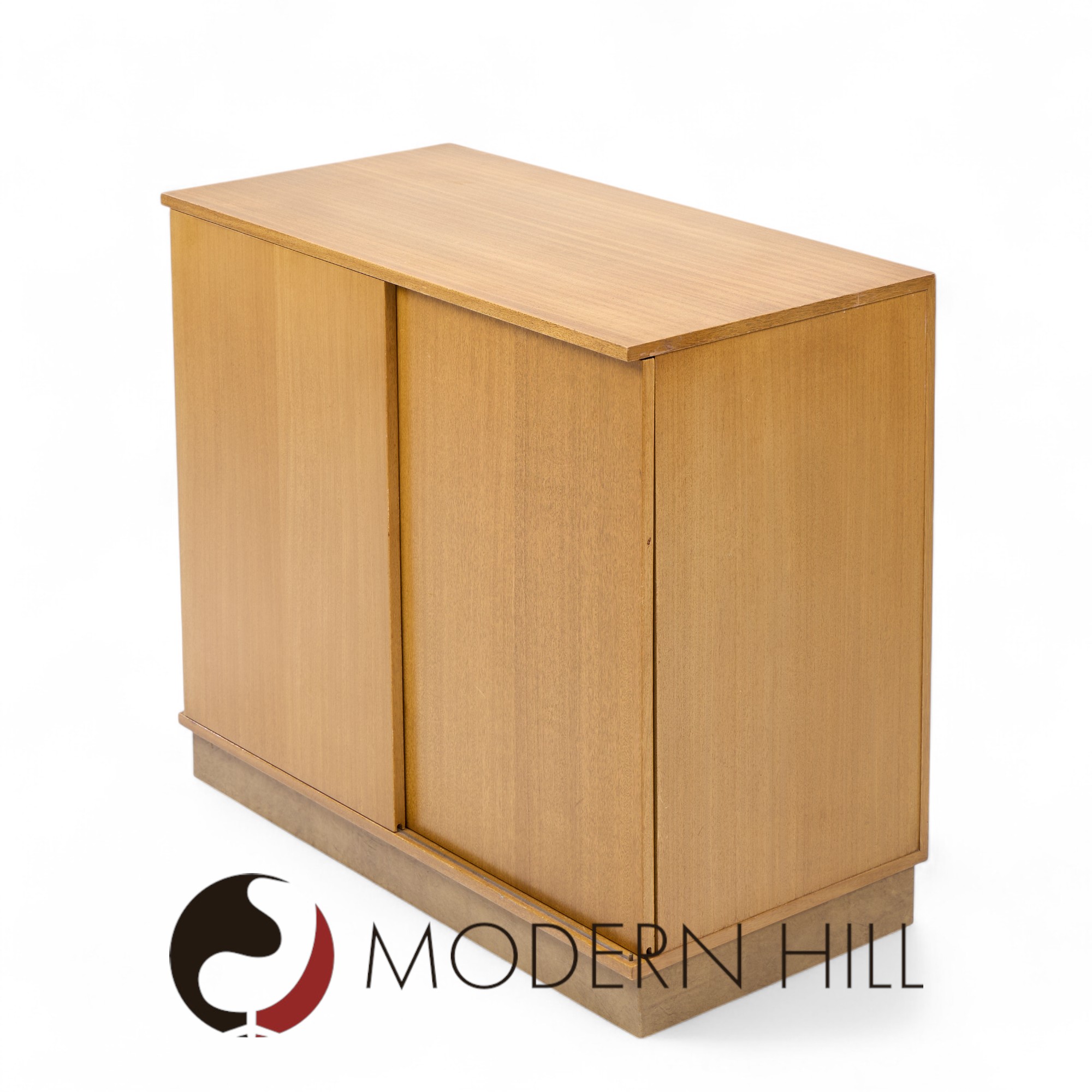 Dunbar Mid Century Bleached Mahogany Sliding Door Bar Cabinet Credenza