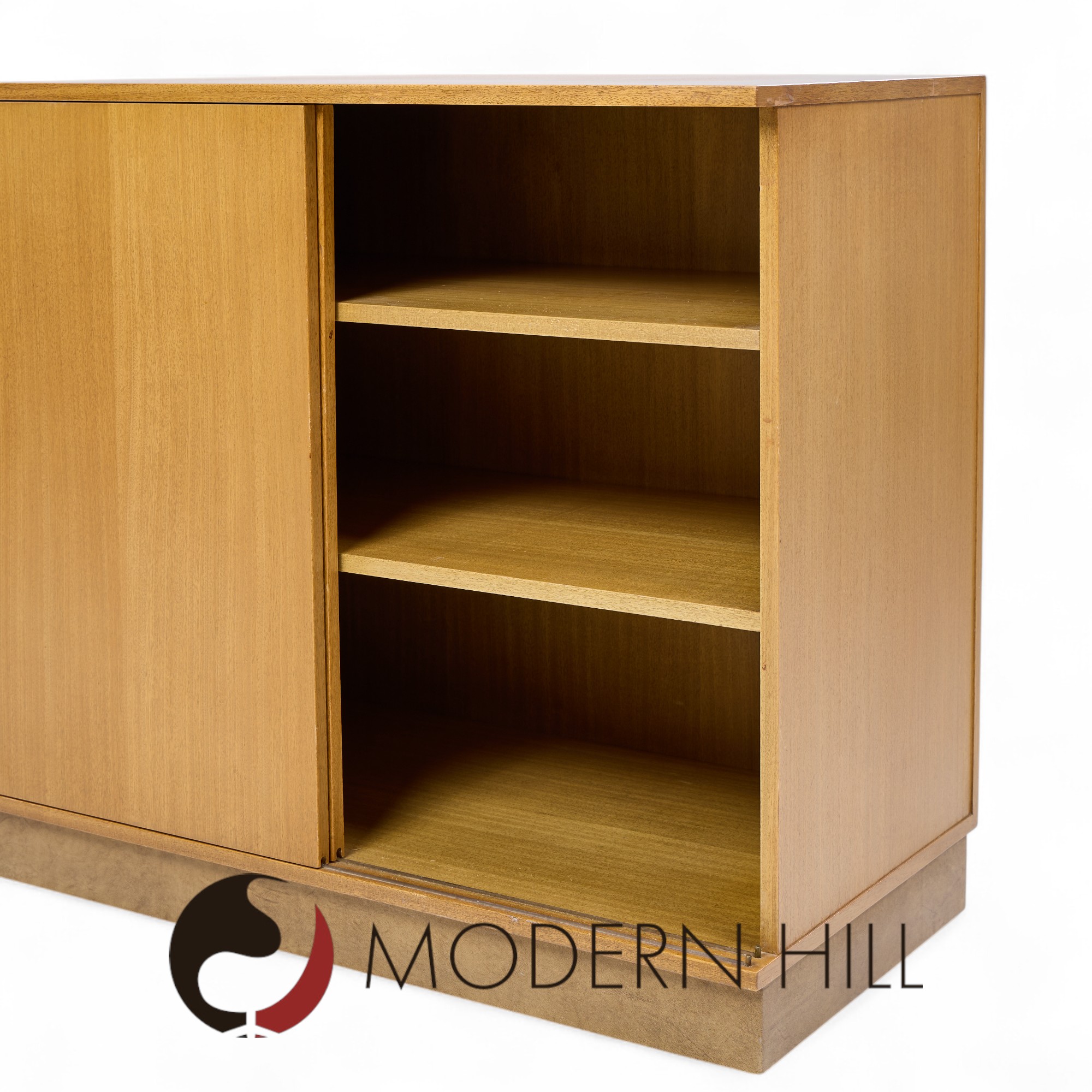 Dunbar Mid Century Bleached Mahogany Sliding Door Bar Cabinet Credenza