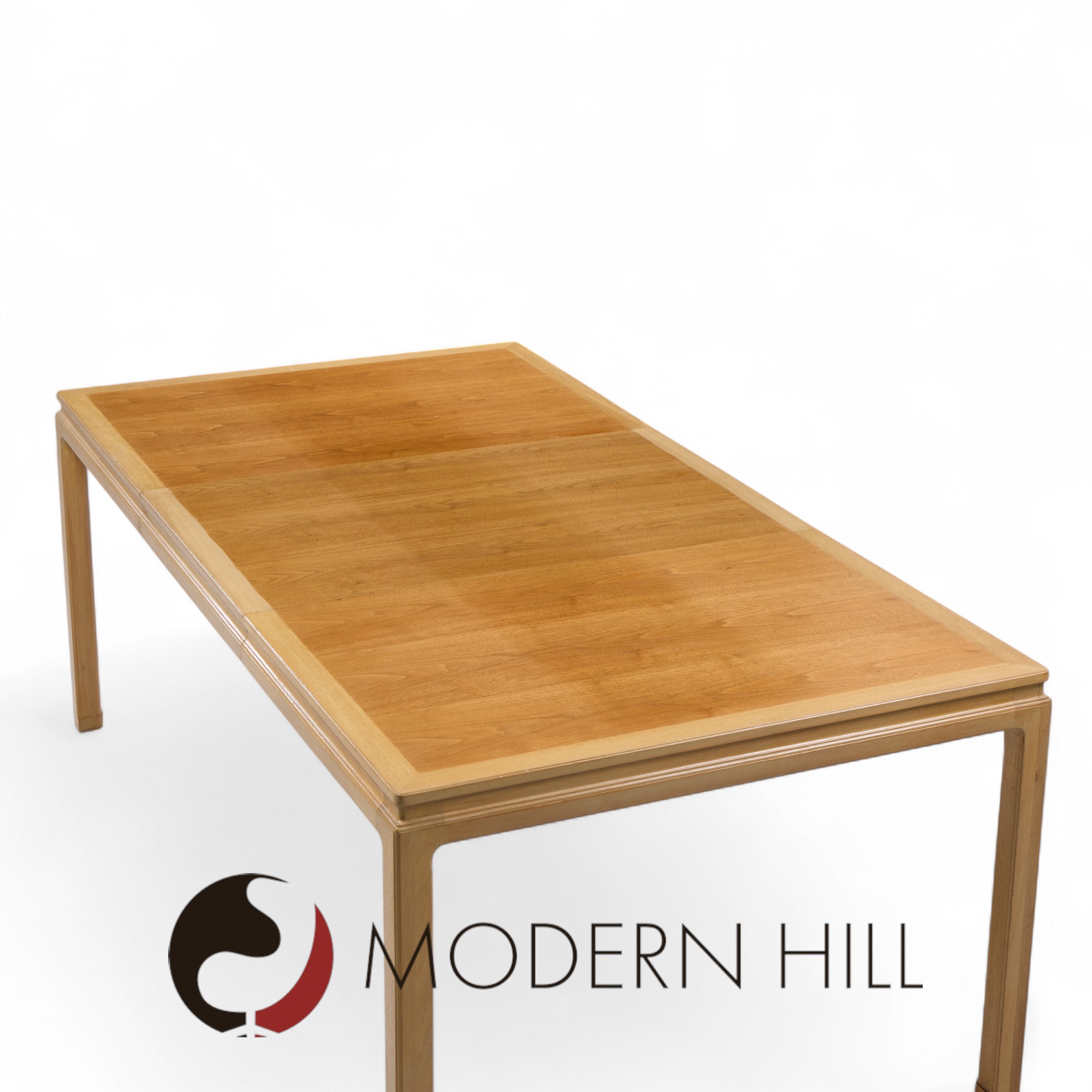 Edward Wormley for Dunbar Mid Century Bleached Mahogany and Walnut Expanding Dining Table with 1 Leaf