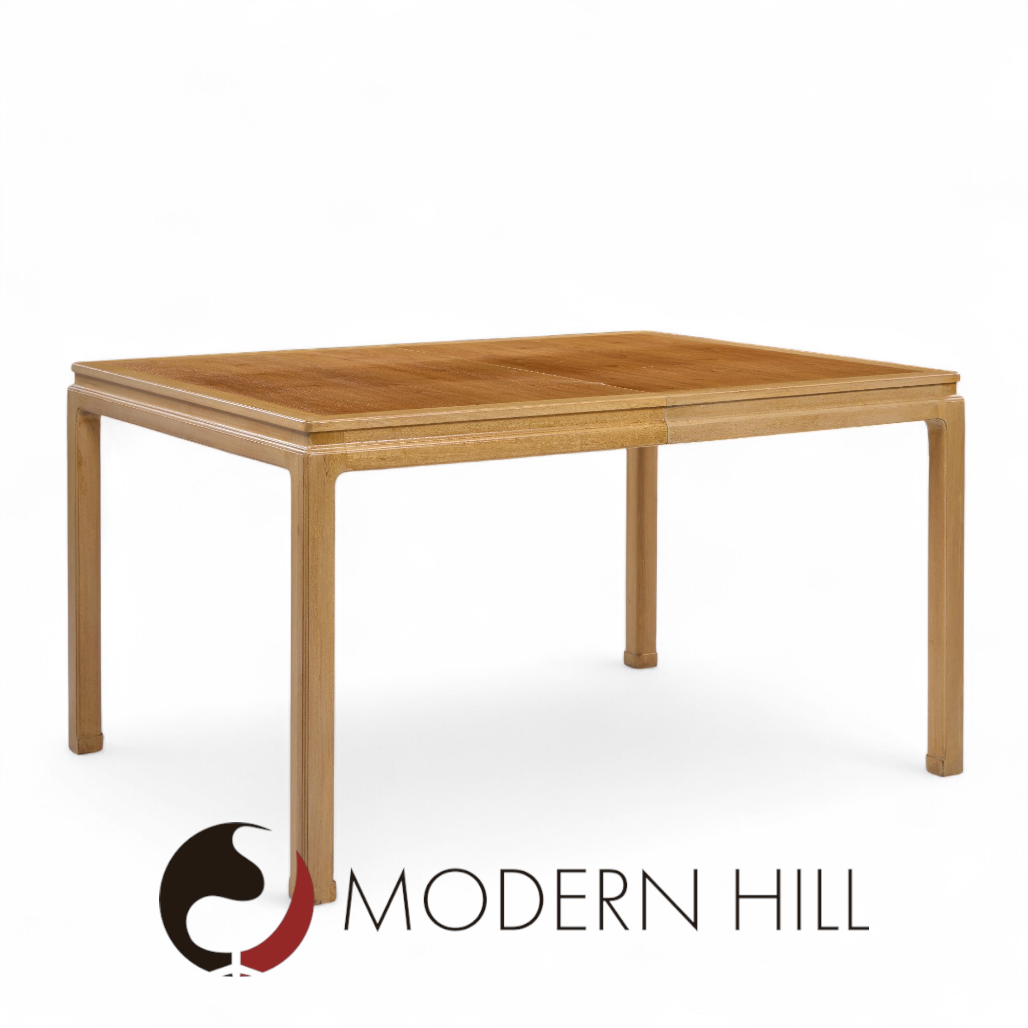Edward Wormley for Dunbar Mid Century Bleached Mahogany and Walnut Expanding Dining Table with 1 Leaf