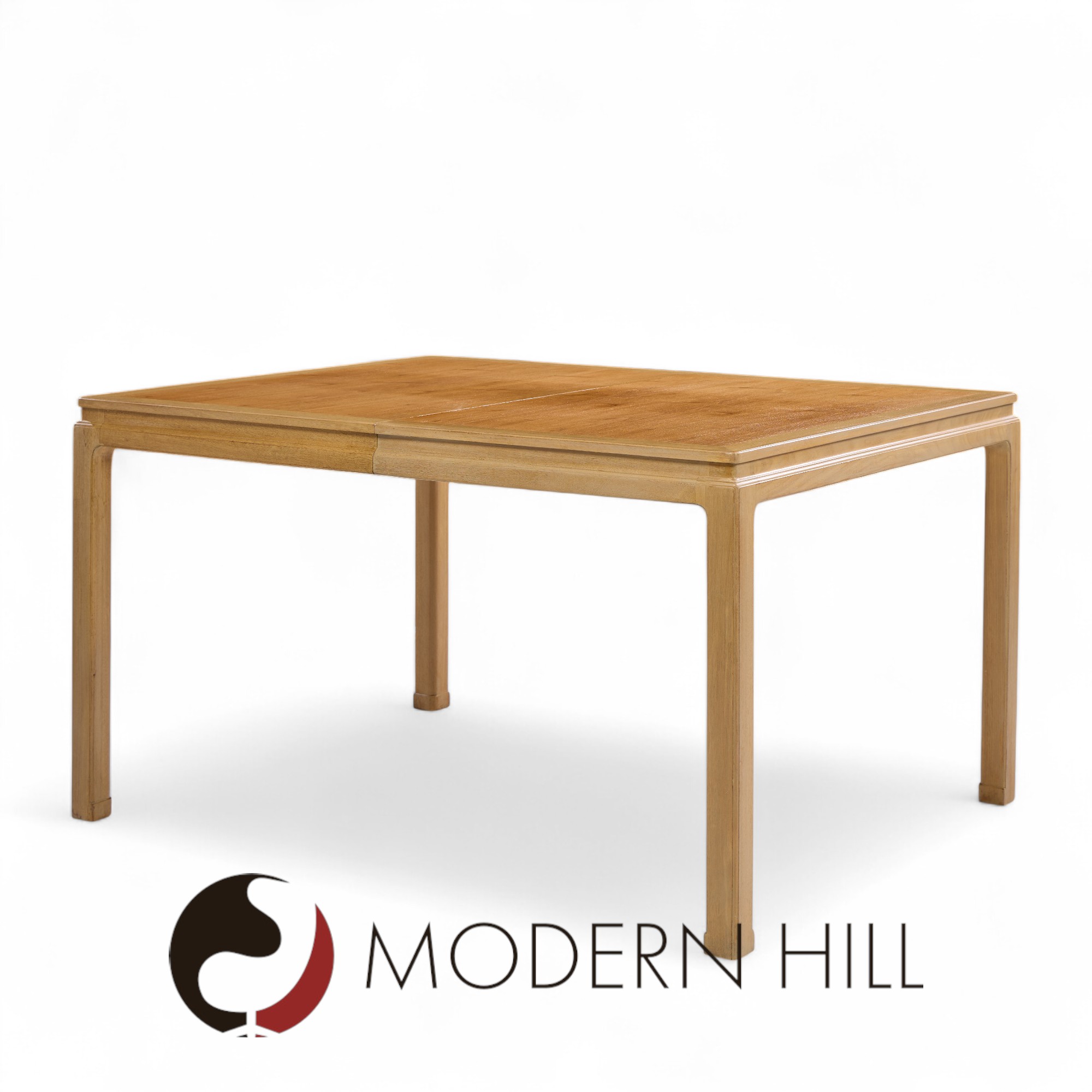 Edward Wormley for Dunbar Mid Century Bleached Mahogany and Walnut Expanding Dining Table with 1 Leaf