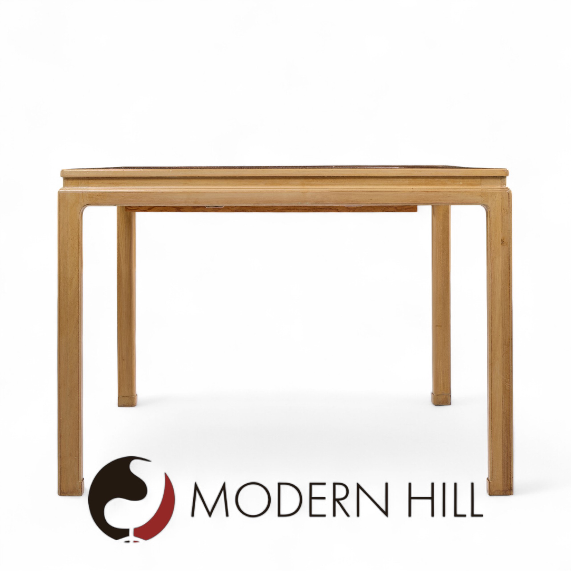 Edward Wormley for Dunbar Mid Century Bleached Mahogany and Walnut Expanding Dining Table with 1 Leaf