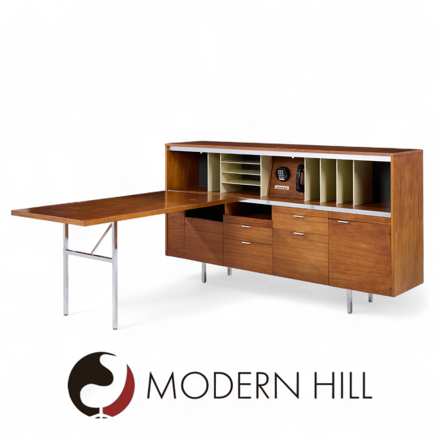 George Nelson for Herman Miller Mid Century Walnut Desk with Return