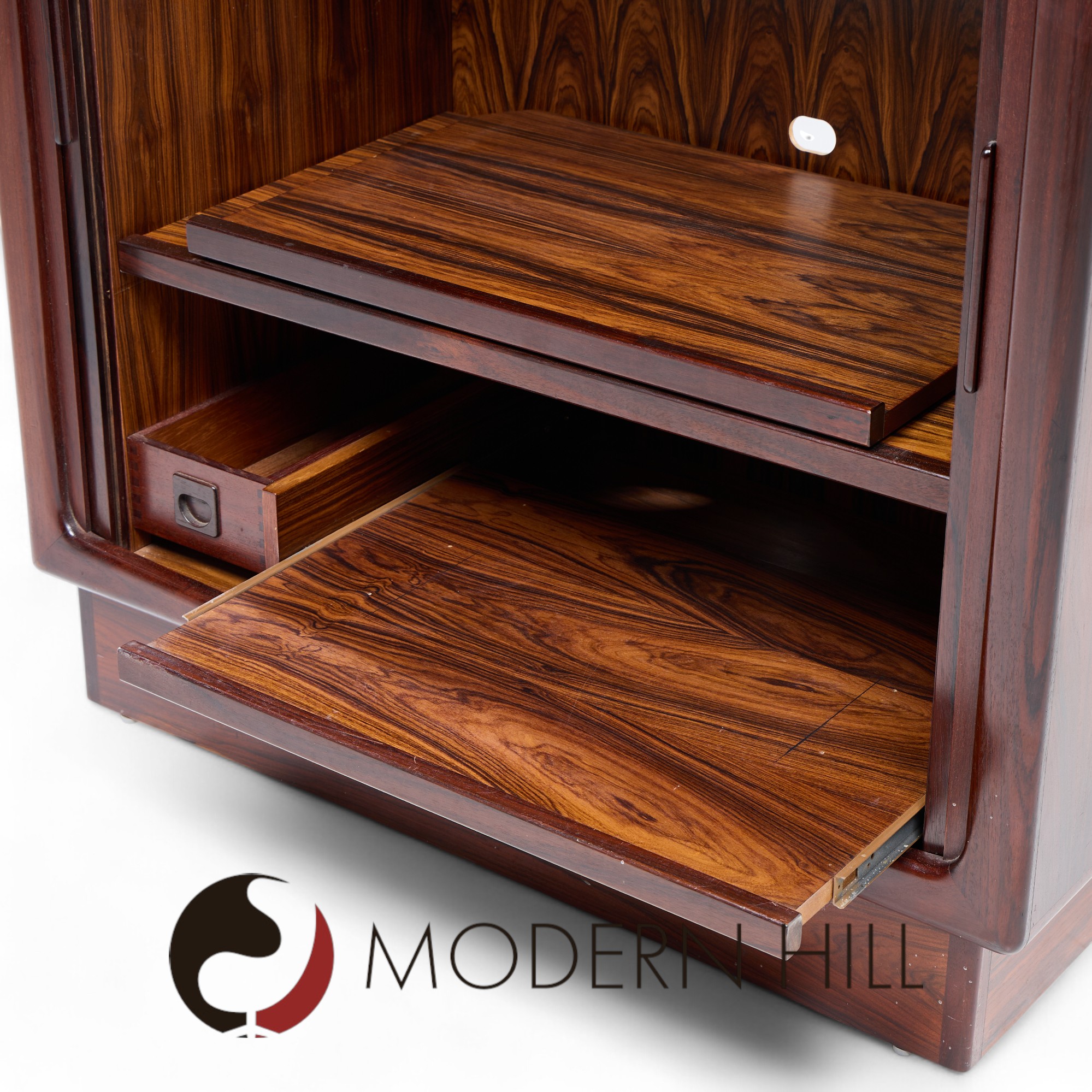 Hp Hansen Mid Century Danish Rosewood Tambour Door Armoire