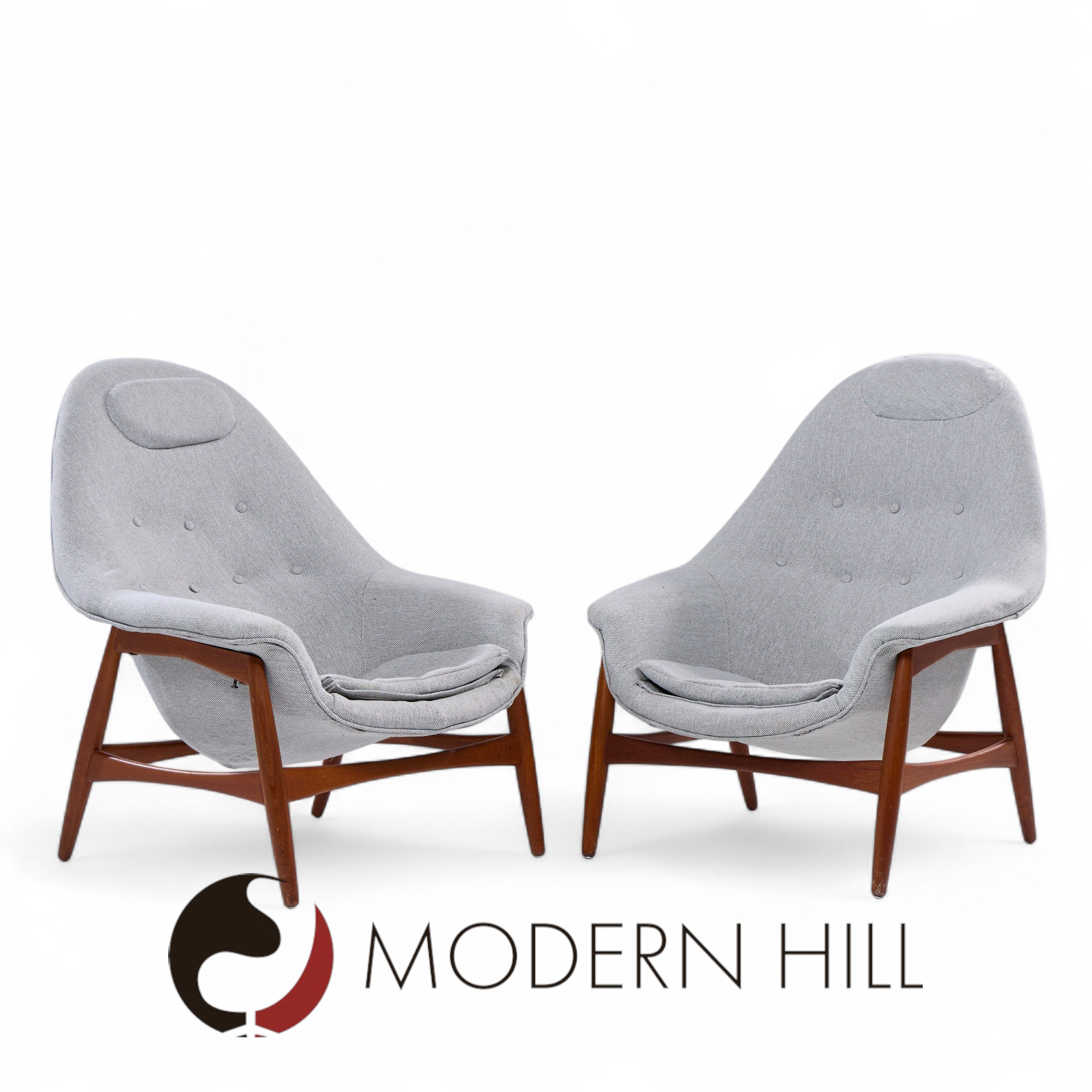 Hans Olsen for Bramin Møbler Mid Century Danish Teak Sculptural Lounge Chairs - Pair