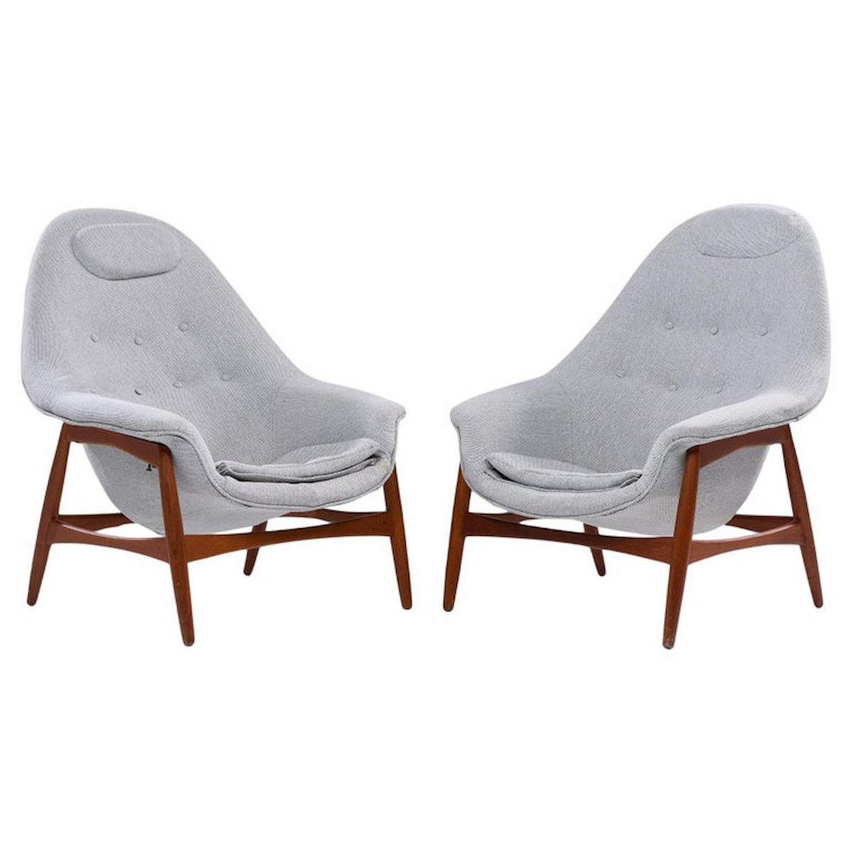 Hans Olsen for Bramin Møbler Mid Century Danish Teak Sculptural Lounge Chairs - Pair