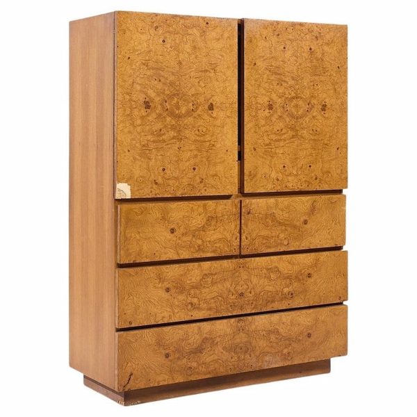 Lane Mid Century Burlwood Armoire Highboy Dresser