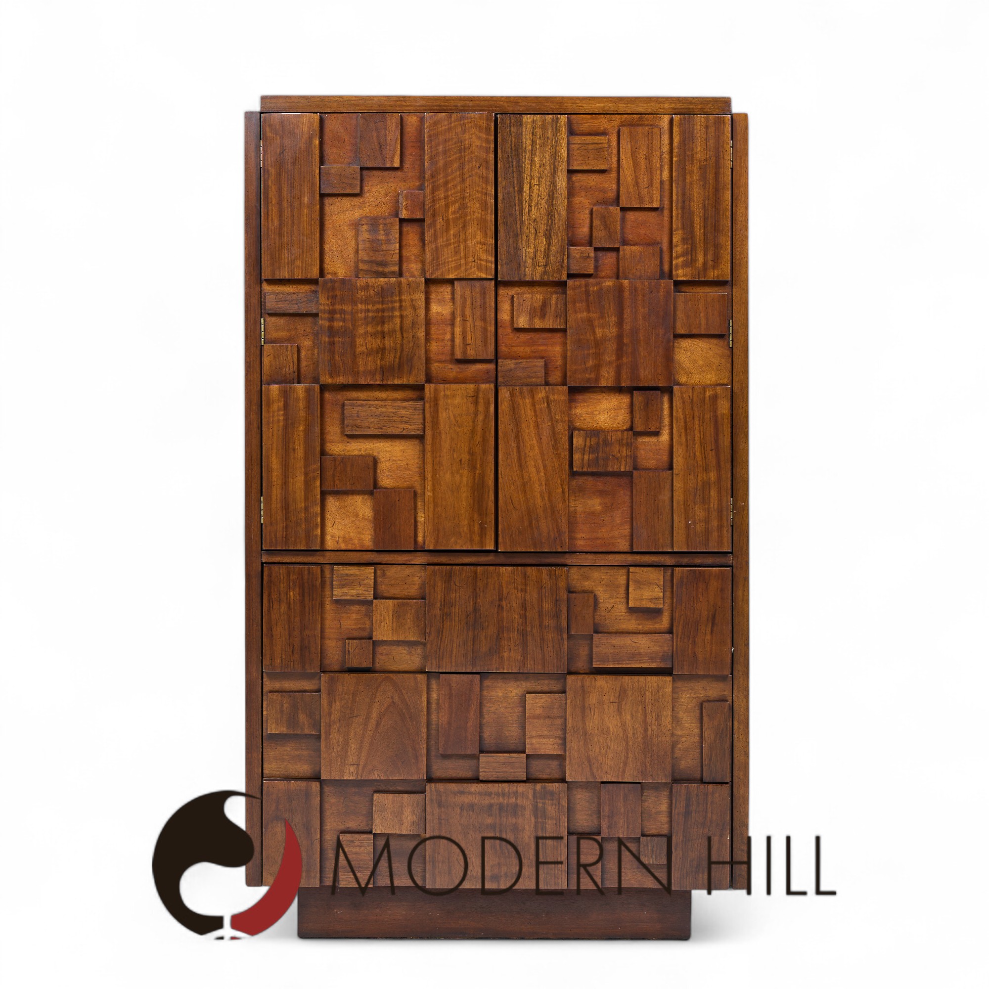 Lane Staccato Brutalist Mid Century Walnut Armoire Dresser