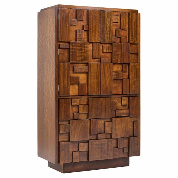 Lane Staccato Brutalist Mid Century Walnut Armoire Dresser