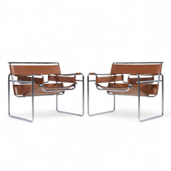 Marcel Breuer for Knoll Mid Century Stainless Steel and Leather Wassily Lounge Chair - Pair