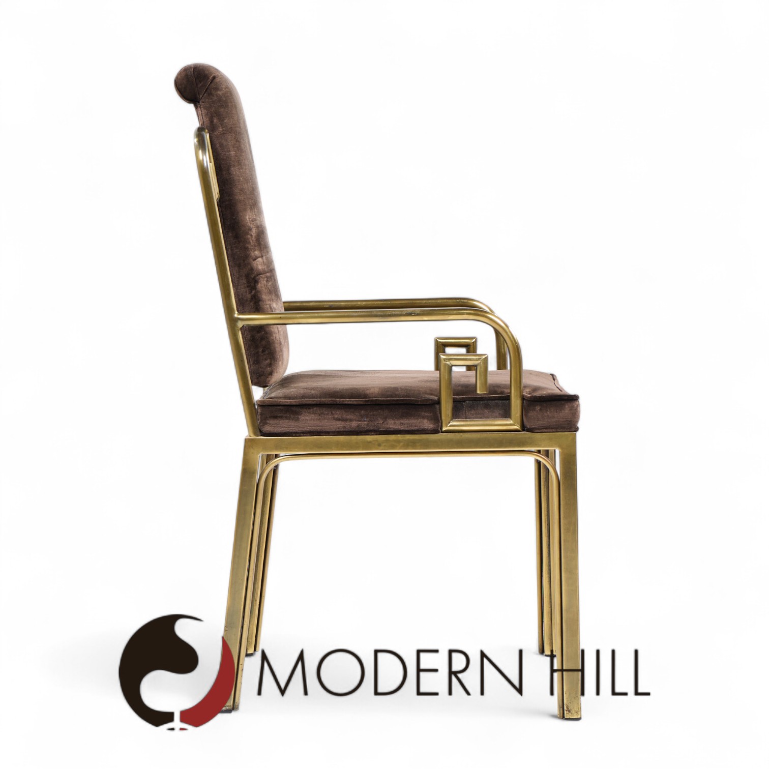 Mastercraft Mid Century Brass Greek Key Dining Chairs - Set of 8