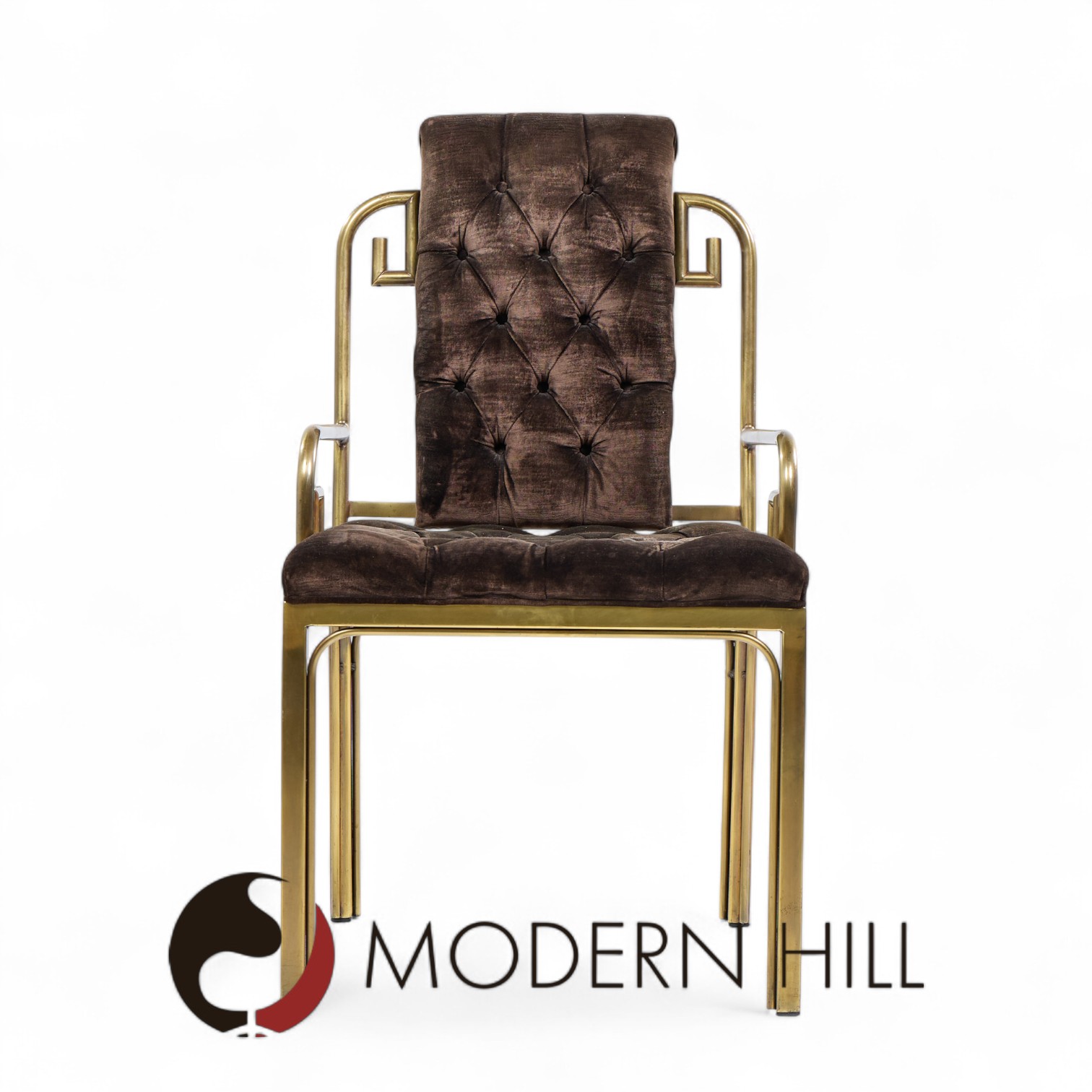 Mastercraft Mid Century Brass Greek Key Dining Chairs - Set of 8