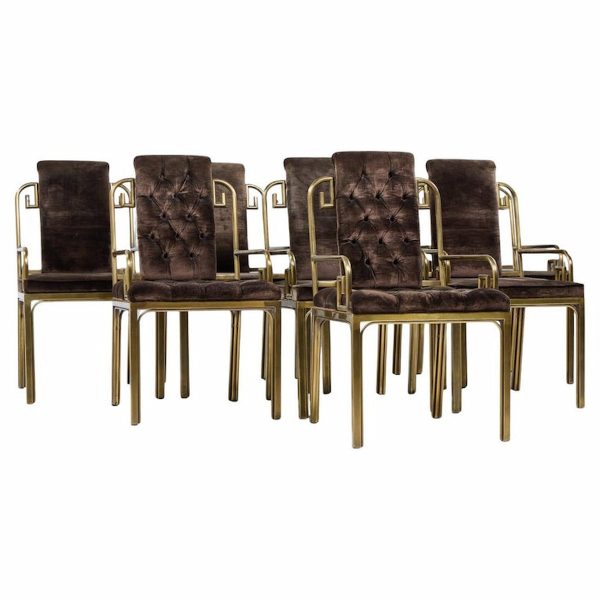 Mastercraft Mid Century Brass Greek Key Dining Chairs - Set of 8