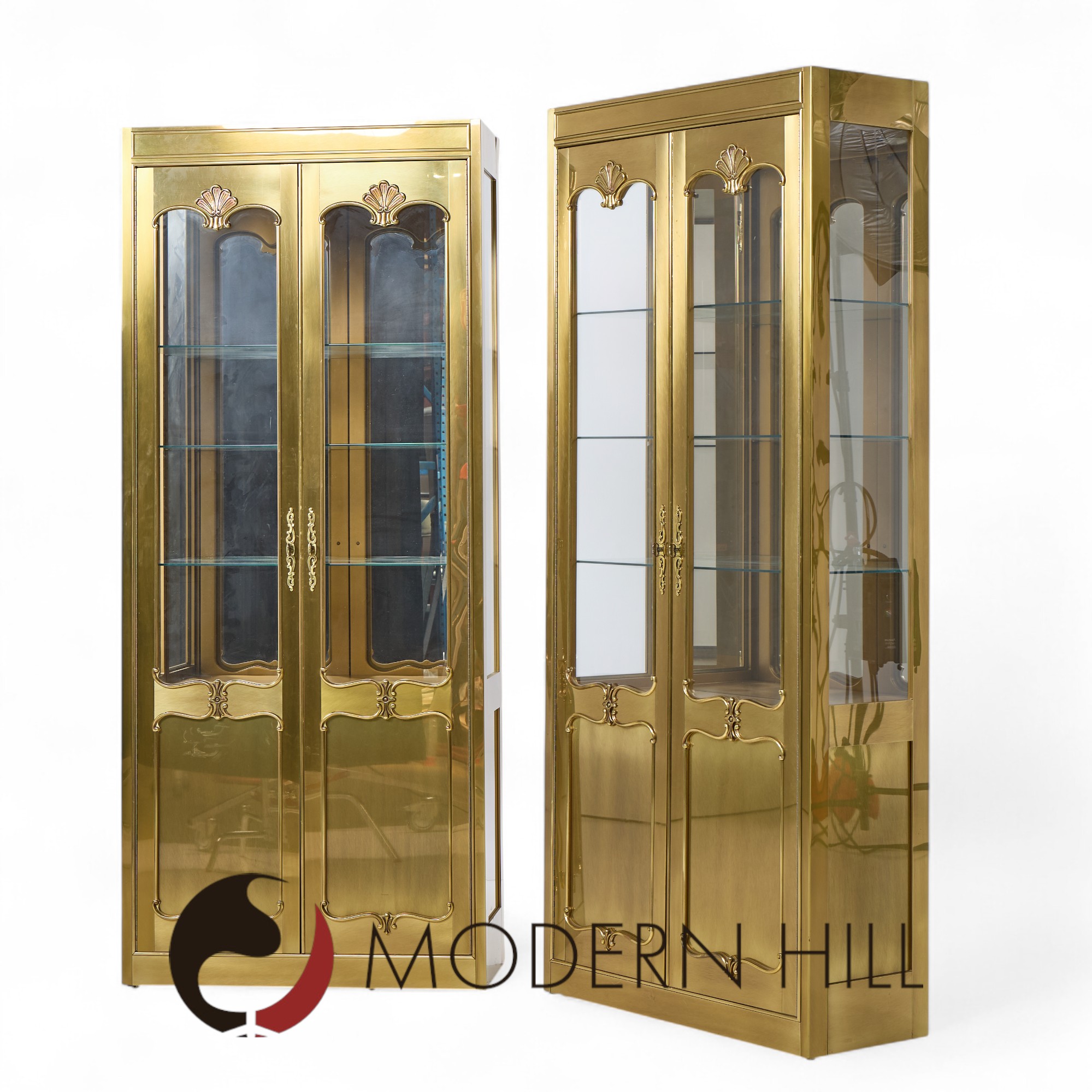 Mastercraft Mid Century Brass Vitrines Cabinet - Pair