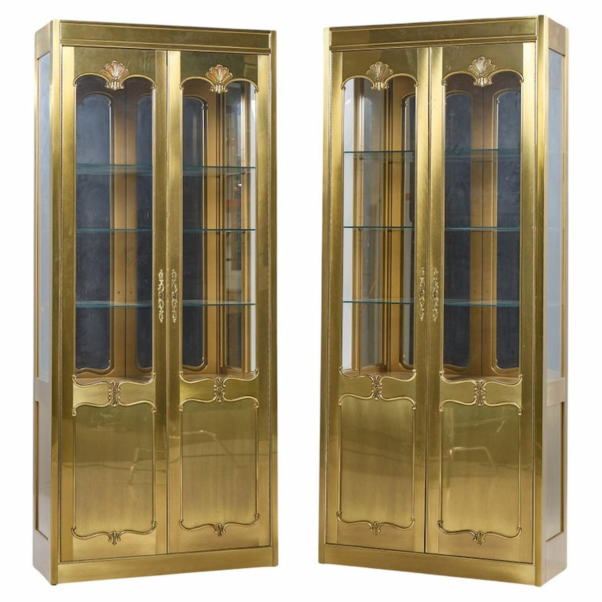 Mastercraft Mid Century Brass Vitrines Cabinet - Pair