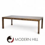 Mastercraft Mid Century Burlwood and Brass Expanding Dining Table with 2 Leaves | Mid Century Modern Furniture - Mid Century Furniture Chicago Mastercraft Mid Century Burlwood and Brass Expanding Dining Table with 2 Leaves