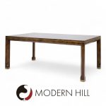 Mastercraft Mid Century Burlwood and Brass Expanding Dining Table with 2 Leaves | Mid Century Modern Furniture - Mid Century Furniture Chicago Mastercraft Mid Century Burlwood and Brass Expanding Dining Table with 2 Leaves