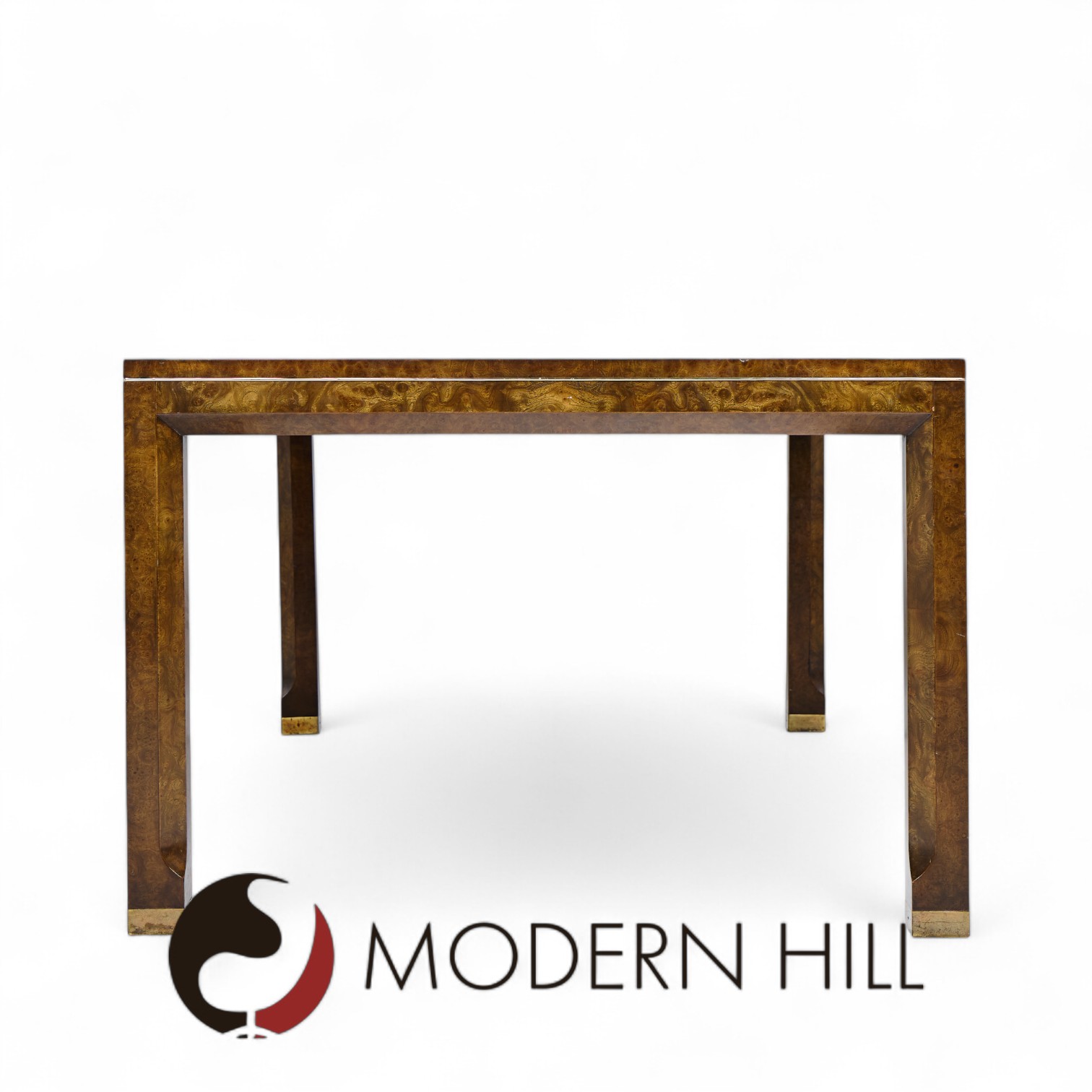 Mastercraft Mid Century Burlwood and Brass Expanding Dining Table with 2 Leaves