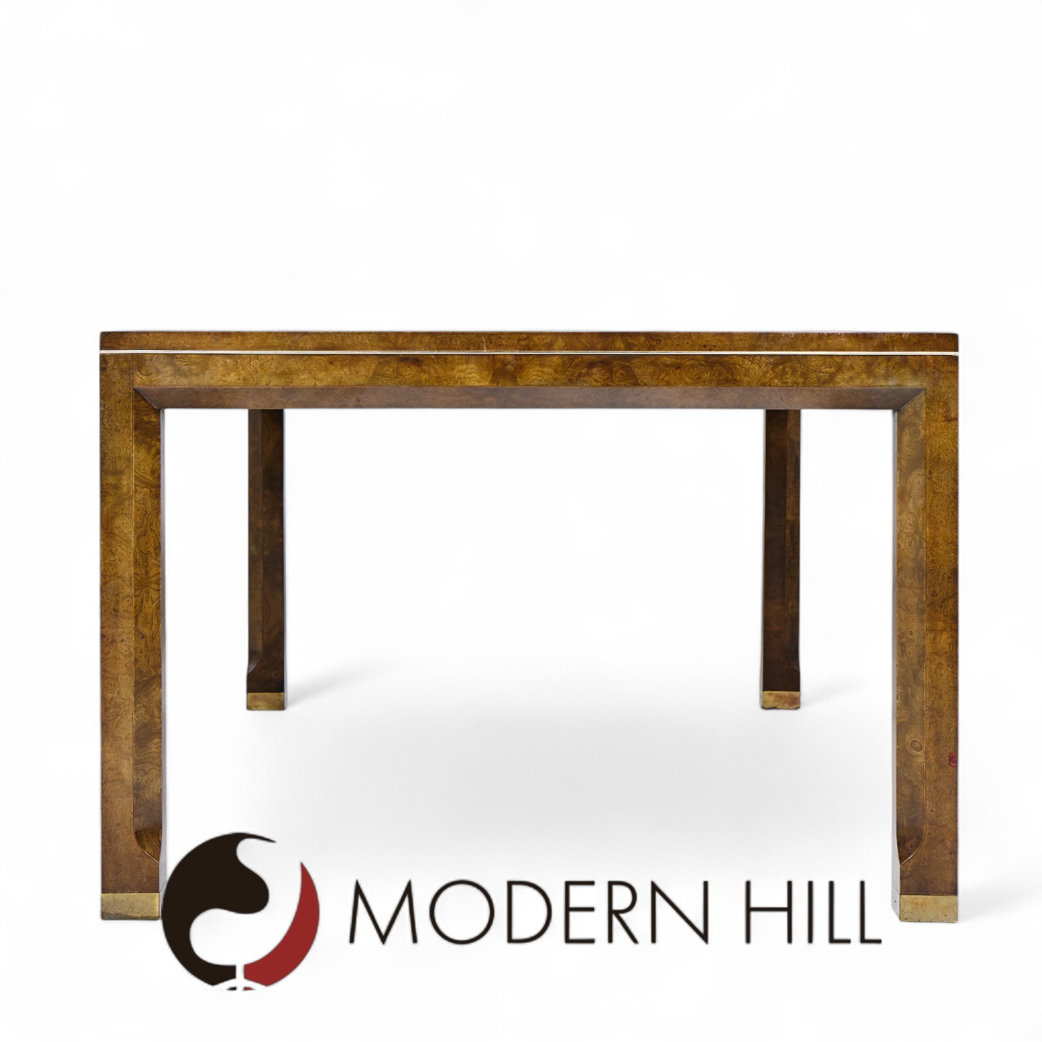 Mastercraft Mid Century Burlwood and Brass Expanding Dining Table with 2 Leaves