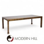 Mastercraft Mid Century Burlwood and Brass Expanding Dining Table with 2 Leaves | Mid Century Modern Furniture - Mid Century Furniture Chicago Mastercraft Mid Century Burlwood and Brass Expanding Dining Table with 2 Leaves