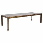 Mastercraft Mid Century Burlwood and Brass Expanding Dining Table with 2 Leaves | Mid Century Modern Furniture - Mid Century Furniture Chicago Mastercraft Mid Century Burlwood and Brass Expanding Dining Table with 2 Leaves