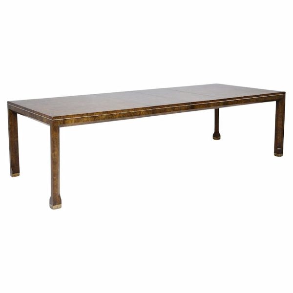 Mastercraft Mid Century Burlwood and Brass Expanding Dining Table with 2 Leaves