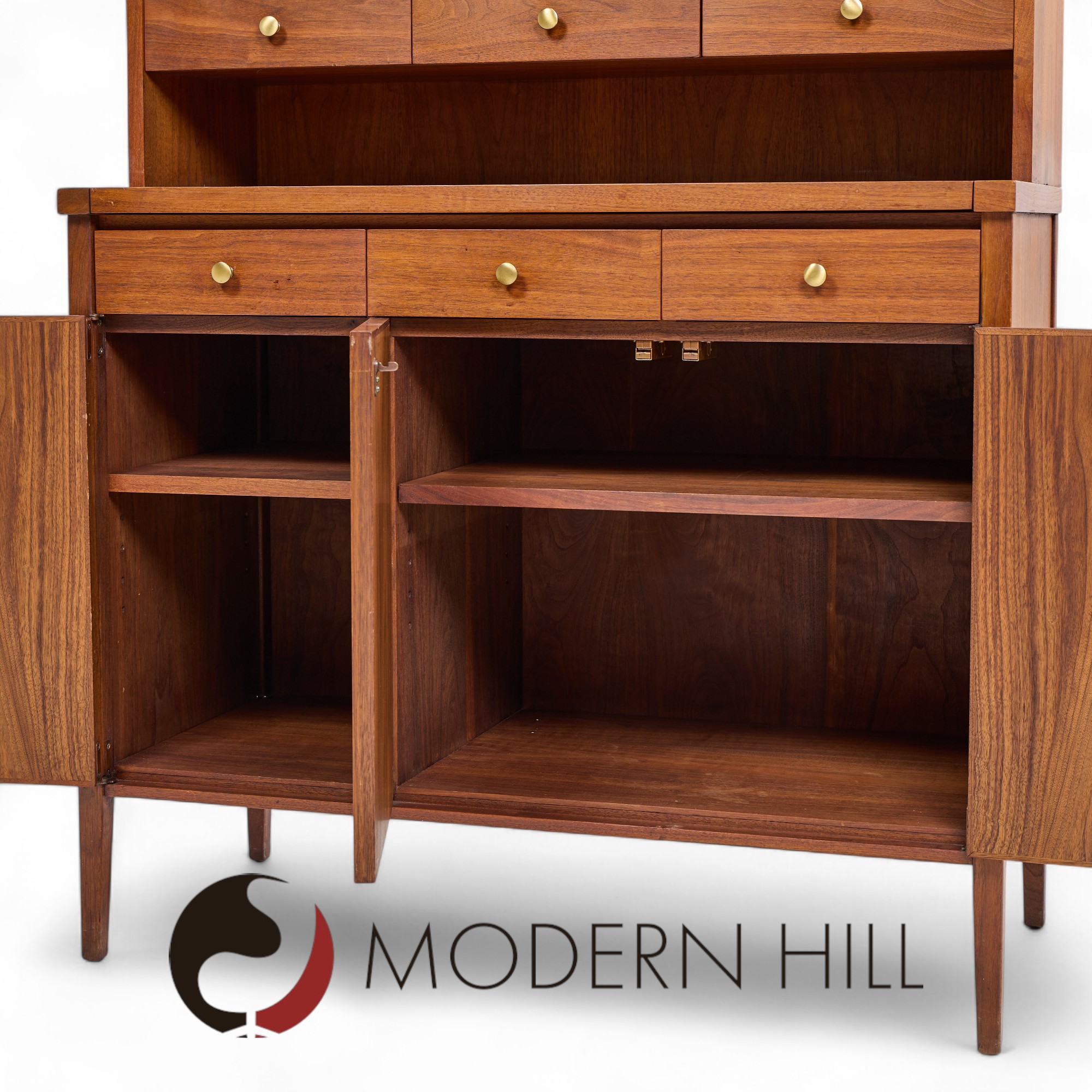 Paul Mccobb Connoisseur Collection Mid Century Mahogany and Cane Secretary Bar Cabinet