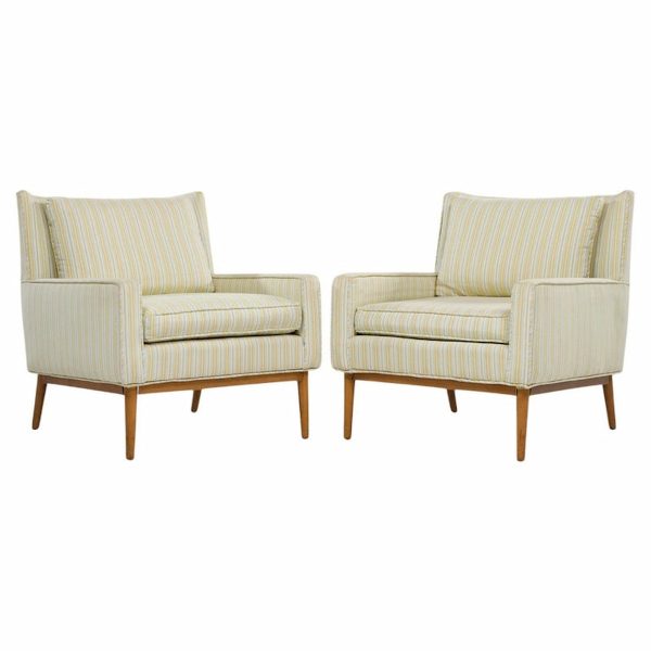 Paul Mccobb for Directional Model 302 Mid Century Walnut Lounge Chairs - Pair