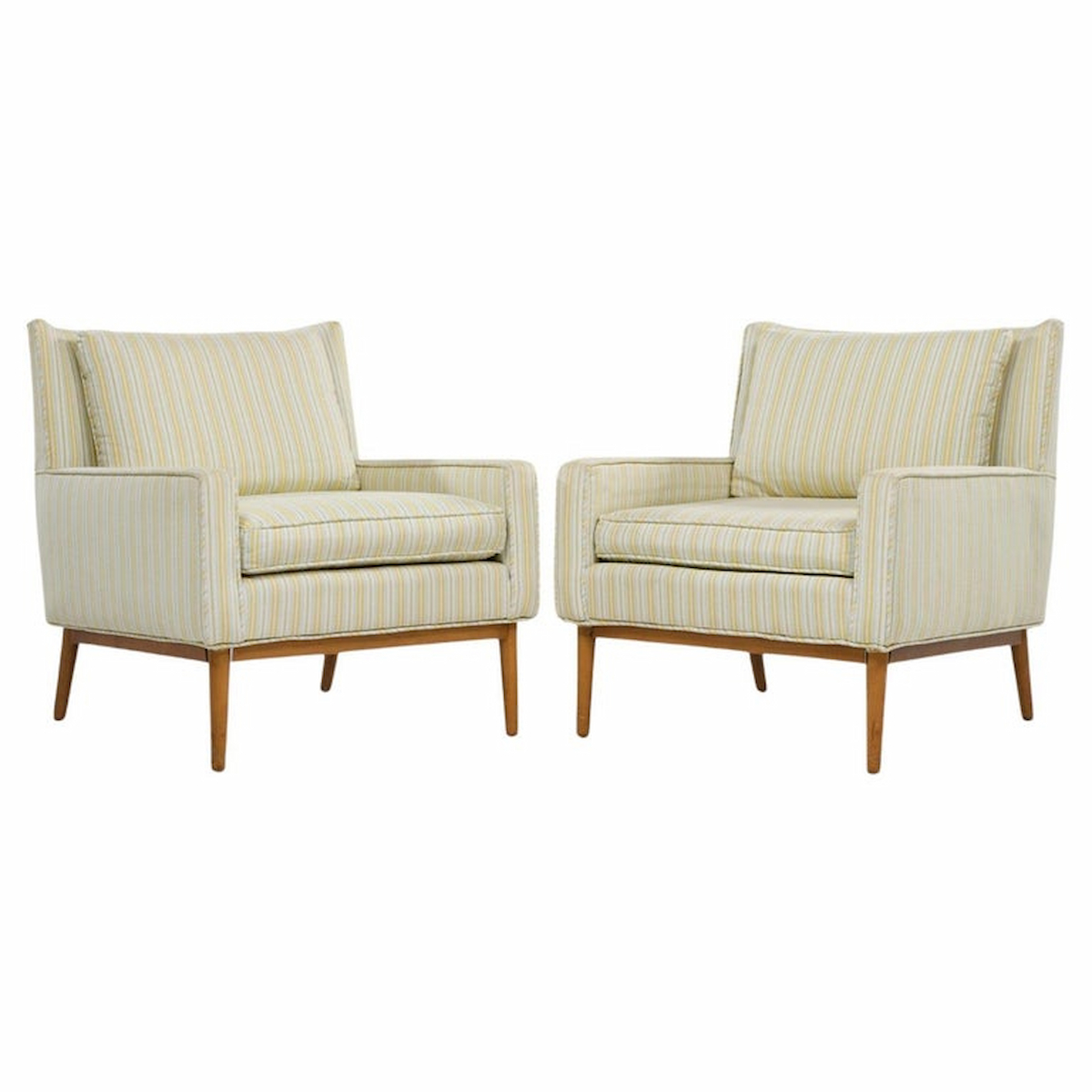 Paul Mccobb for Directional Model 302 Mid Century Walnut Lounge Chairs - Pair