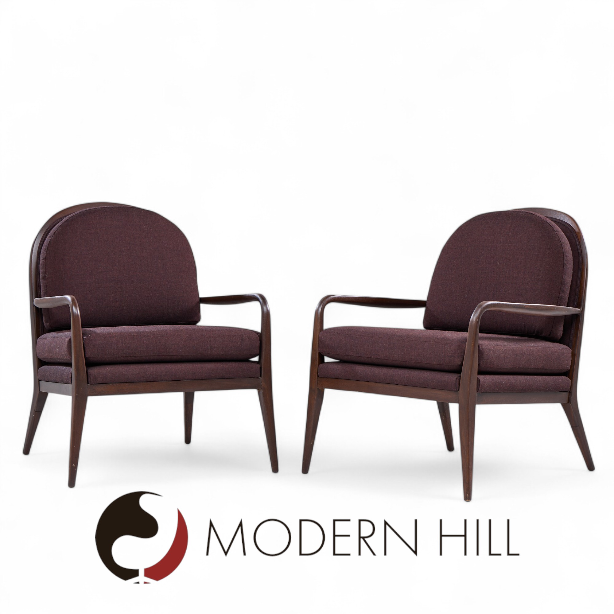 Paul Mccobb for Widdicomb Mid Century Walnut Lounge Chairs - Pair