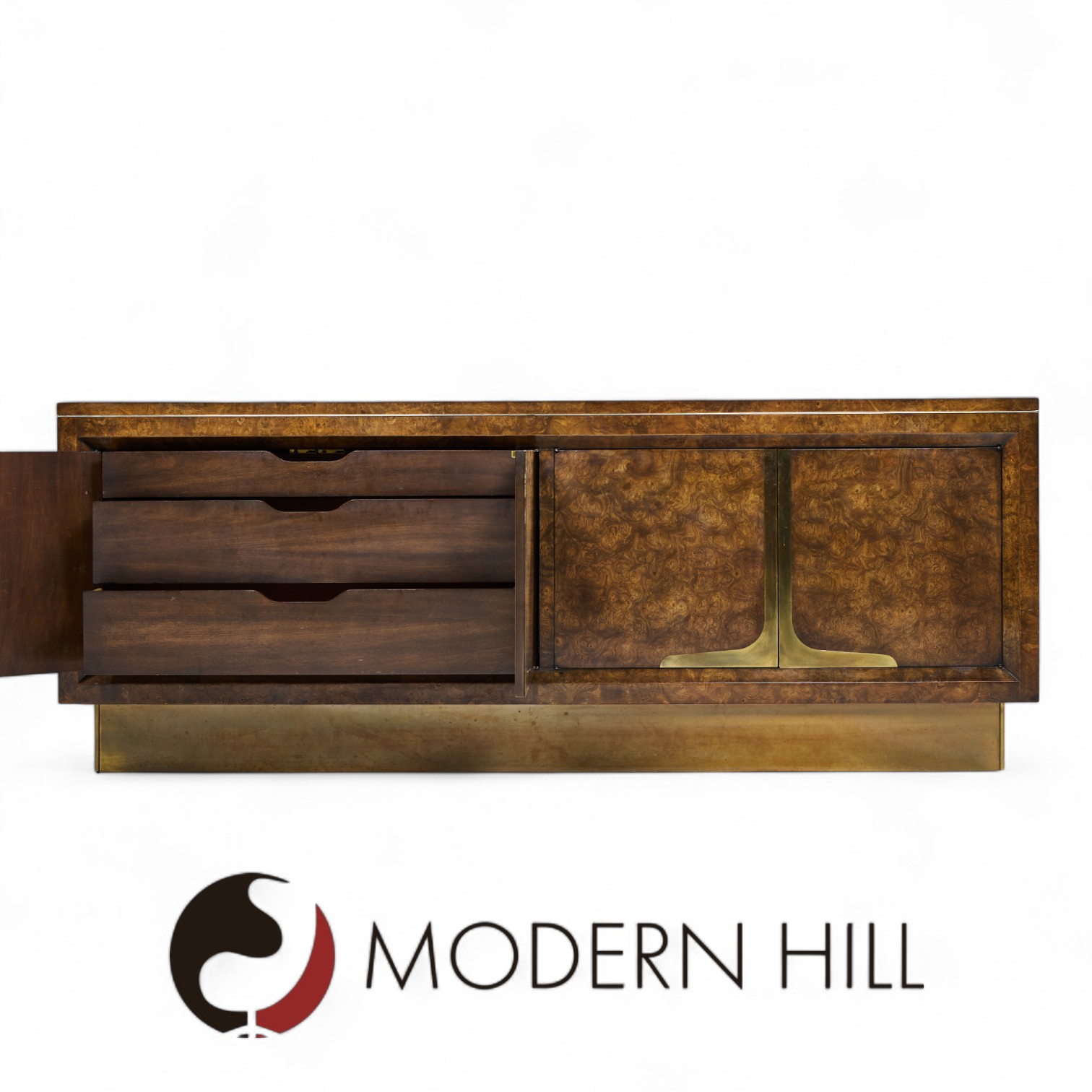 William Doezema for Mastercraft Mid Century Burlwood and Brass Credenza