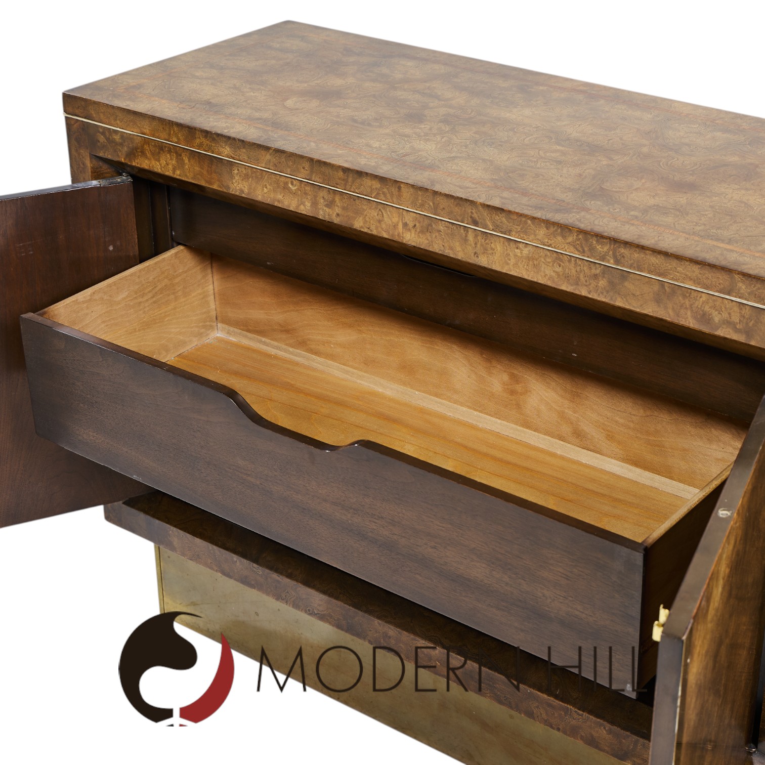 William Doezema for Mastercraft Mid Century Burlwood and Brass Credenza