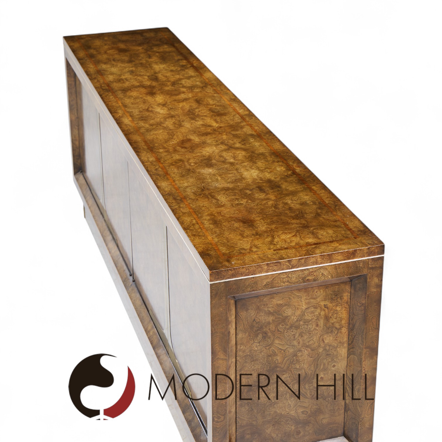 William Doezema for Mastercraft Mid Century Burlwood and Brass Credenza