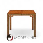 William Doezema for Mastercraft Mid Century Burlwood and Brass Expanding Dining Table with 3 Leaves | Mid Century Modern Furniture - Mid Century Furniture Chicago William Doezema for Mastercraft Mid Century Burlwood and Brass Expanding Dining Table with 3 Leaves