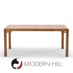 William Doezema for Mastercraft Mid Century Burlwood and Brass Expanding Dining Table with 3 Leaves | Mid Century Modern Furniture - Mid Century Furniture Chicago William Doezema for Mastercraft Mid Century Burlwood and Brass Expanding Dining Table with 3 Leaves