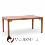 William Doezema for Mastercraft Mid Century Burlwood and Brass Expanding Dining Table with 3 Leaves | Mid Century Modern Furniture - Mid Century Furniture Chicago William Doezema for Mastercraft Mid Century Burlwood and Brass Expanding Dining Table with 3 Leaves