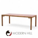 William Doezema for Mastercraft Mid Century Burlwood and Brass Expanding Dining Table with 3 Leaves | Mid Century Modern Furniture - Mid Century Furniture Chicago William Doezema for Mastercraft Mid Century Burlwood and Brass Expanding Dining Table with 3 Leaves
