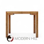 William Doezema for Mastercraft Mid Century Burlwood and Brass Expanding Dining Table with 3 Leaves | Mid Century Modern Furniture - Mid Century Furniture Chicago William Doezema for Mastercraft Mid Century Burlwood and Brass Expanding Dining Table with 3 Leaves